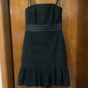 White House Black Market Black Strapless Lace Dress with Ruffle Hem